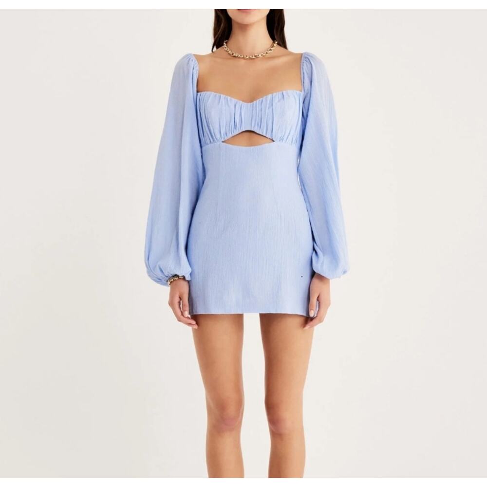 NWT RUMER Camille Long Sleeve Mini Dress In Blue Size Large